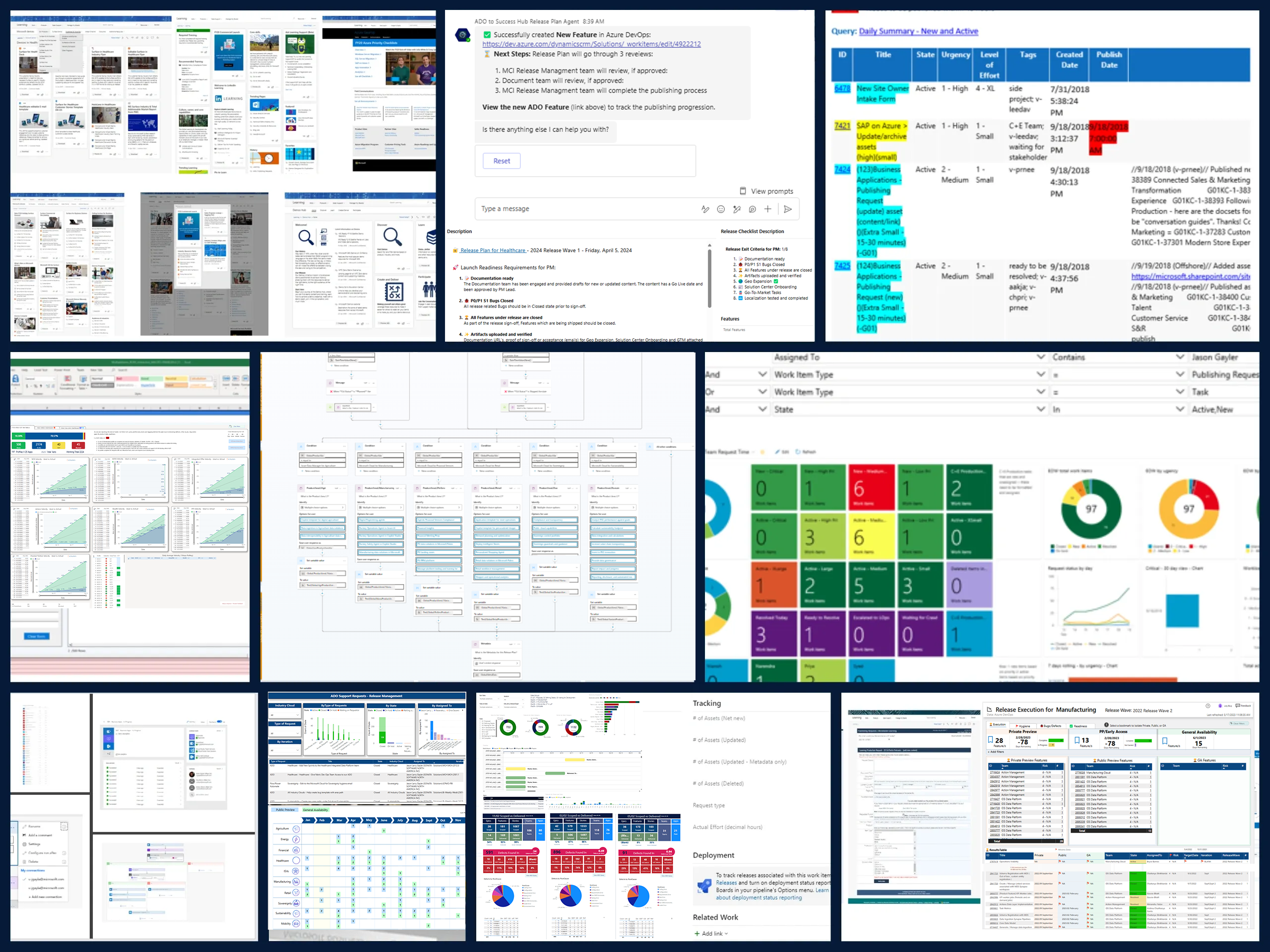 Montage of projects including Copilot agents, dashboards, and automations